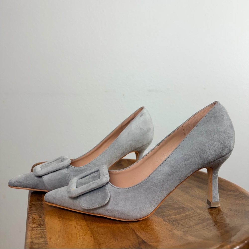 Elegant Gray Suede Women's Heels